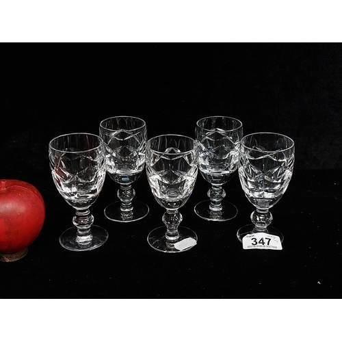 347 - Five matching neatly proportioned Waterford Crystal stemmed glasses in the Kerry pattern. With acid ... 