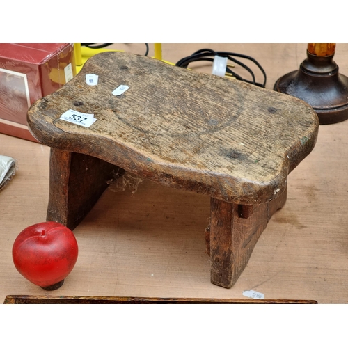 537 - A fabulous, neat-sized, Irish 19th century  footstool, constructed from oak with a fine patina to th... 