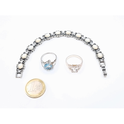 595 - A beautiful sterling silver hallmarked Moonstone bracelet, set with Marcasite detail. Together with ... 