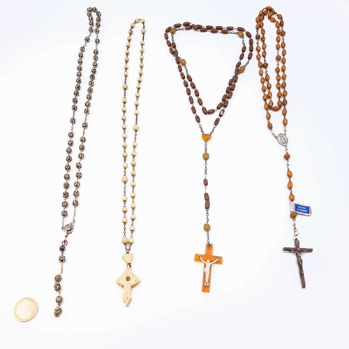 597 - A collection of four sets of genuine antique Rosary beads, descriptions as stated in photo.