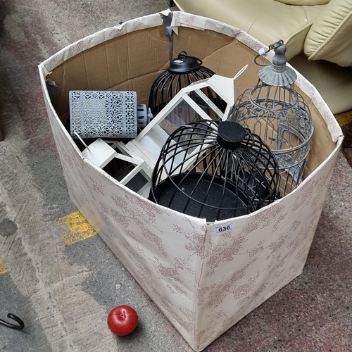 636 - A box filled with ten decorative cages and lanterns of various shapes and sizes. Perfect for indoor ... 