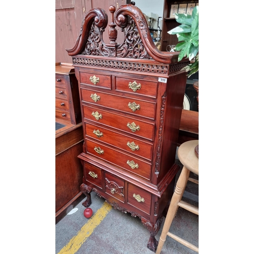 659 - Star lot : A highly ornate chest of drawers with nine drawers in total, each boasting attractive bra... 