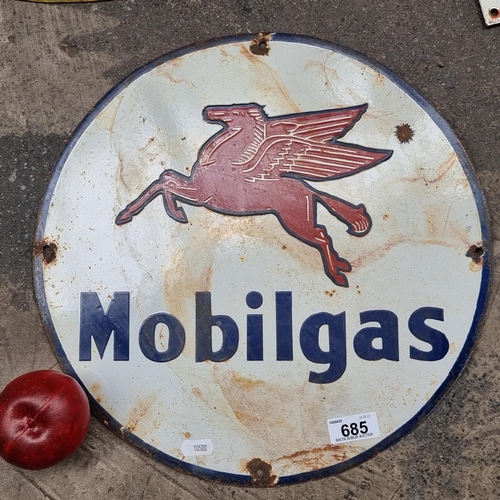 685 - Star Lot : A wonderful vintage heavy enameled Mobilgas advertiisng metal sign, hand painted with the... 