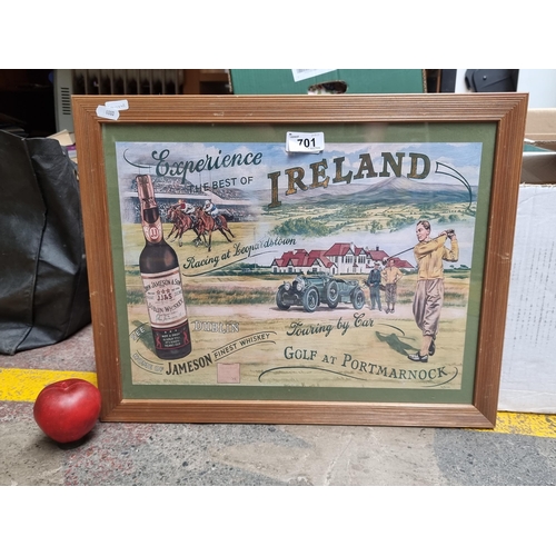 701 - A print of a vintage advertisement for Jameson Irish Whiskey featuring popular tourist activities fr... 