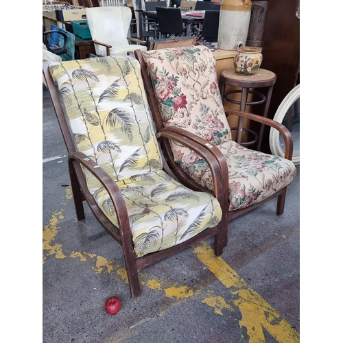 728 - A pair of amazing Art Deco bent beechwood lounge chairs by Suparest dating to 1930s. With makers pla... 