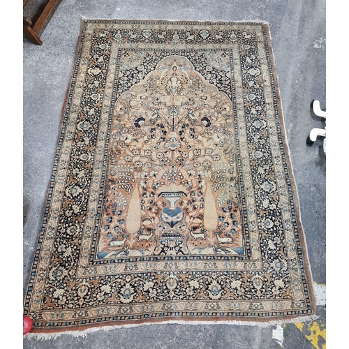 731 - A lovely hand made woolen rug in shades of terracotta, sky blue, navy and sand. Fabulous piece would... 