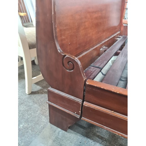 779 - Star Lot : A lovely solid oak queen size  Sleigh bed, with recessed paneling to headboard; a substan... 