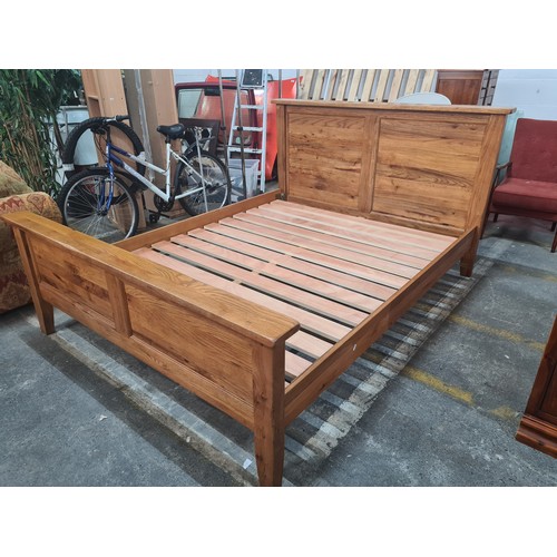 778 - Star Lot : A lovely solid oak queen size  Sleigh bed, with recessed paneling to headboard; a substan... 