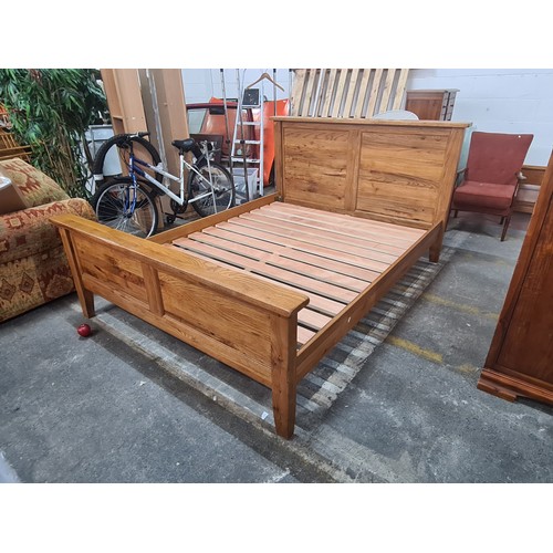 778 - Star Lot : A lovely solid oak queen size  Sleigh bed, with recessed paneling to headboard; a substan... 