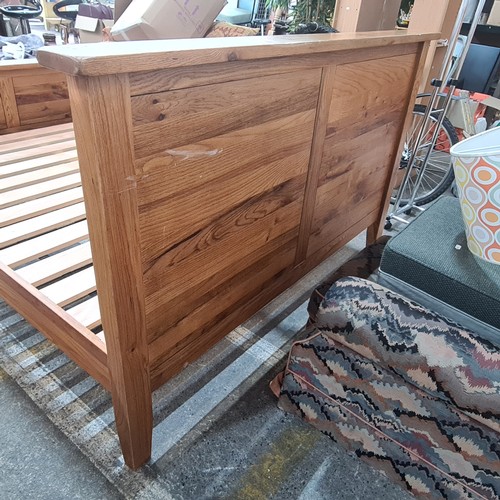 778 - Star Lot : A lovely solid oak queen size  Sleigh bed, with recessed paneling to headboard; a substan... 