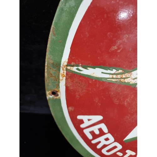 153 - A heavy vintage and hand painted enameled metal wall sign advertising Flying Aero-Type Gasoline. 
MM... 