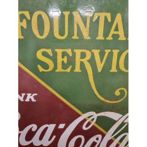 167 - Star Lot : A large heavy vintage and hand painted enameled sign advertising Coca Cola. 
MM: 59 x 65 ... 