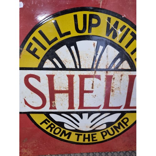 205 - Star lot : A fantastic heavy vintage and hand painted enameled metal wall sign advertising Shell mot... 