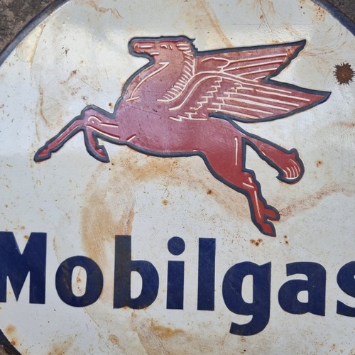 685 - Star Lot : A wonderful vintage heavy enameled Mobilgas advertiisng metal sign, hand painted with the... 