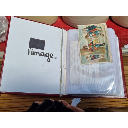 362 - An album containing 100 collectible antique and vintage advertisement cards all in French. Advertisi... 