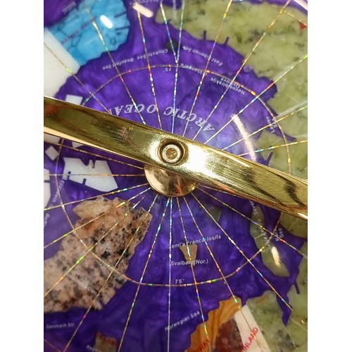 291 - Star Lot : A large beautiful rotating globe in a striking purple finish with semi-precious stone cou... 