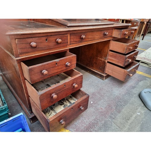 658 - Star LOT : A magnificent  large antique Victorian writer's desk with sixteen drawers to sides, a slo... 