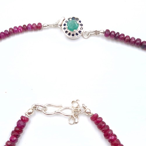 60 - A very attractive genuine Ruby  necklace and bracelet set. Set in Sterling Silver the necklace is se... 