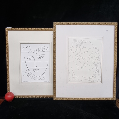 112 - Two large high quality prints of drawings by Henri Matisse housed in matching gilt frames.