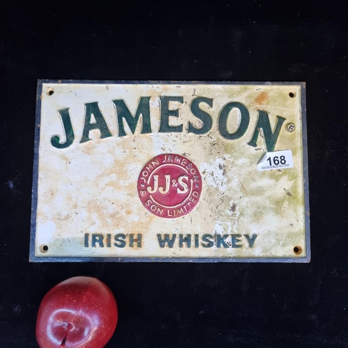 168 - A heavy cast metal advertising sign for Jameson Irish Whiskey. Handpainted in the vintage colour pal... 