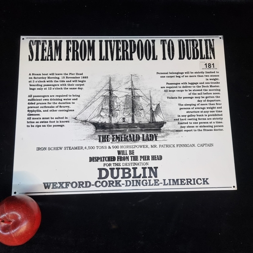 181 - A charming antique style advertisement for The Emerald Lady steamer ship from Liverpool to Dublin. F... 