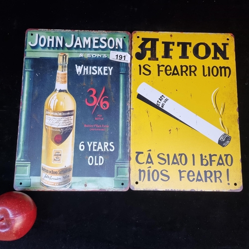 191 - Two cast metal breweriana signs advertising brands John Jameson & Sons and Afton cigarettes in vinta... 