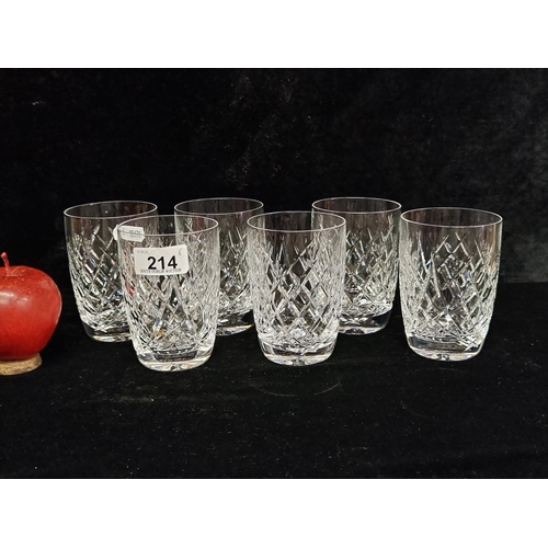 214 - Star Lot : A set of six large vintage  Waterford Crystal tumblers in the Donegal pattern with acid m... 