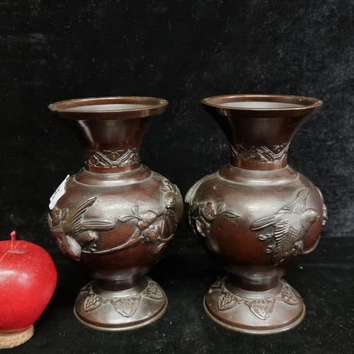 246 - Star lot : A very heavy and attractive pair of Bronze Japanese temple vases boasting beautiful flora... 