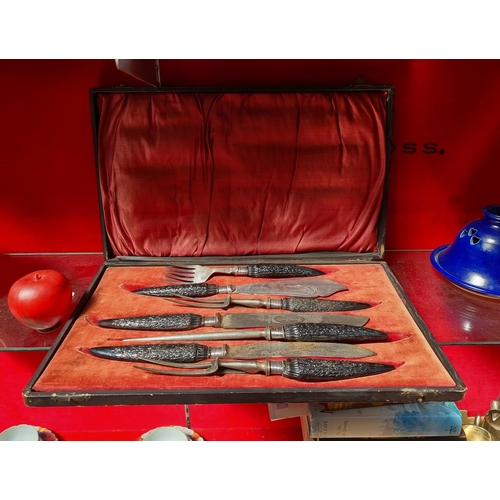 267 - A wonderful example of an antique EPNS carving set comprising of a large carving knife, a cake slice... 