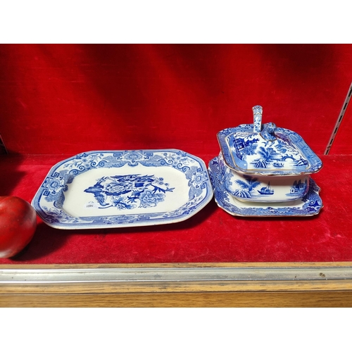 269 - Two pieces of vintage Burleigh Ware by Burslem England in the Willow pattern. Along with a vintage p... 