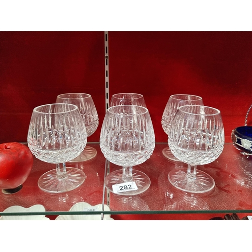 282 - Star Lot : Six wonderful large brandy balloons  by Waterford Crystal in the Maeve pattern all in goo... 