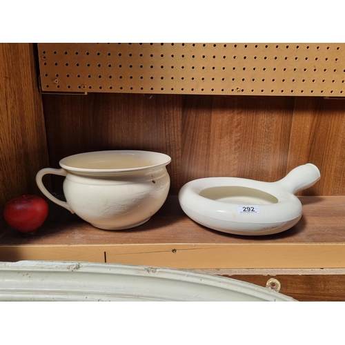 292 - A vintage ceramic chamber pot by Sadler along with ceramic bed pan.