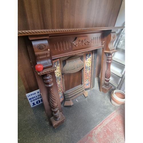 306 - Star Lot - A fabulous vintage fireplace surround. Featuring carved wooden mantle with rope edge bord... 