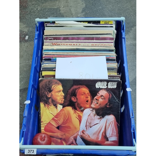 373 - A box filled with 80 vinyl record albums including artists such as Abba, Joe Cocker, Dr. Hook, Bee G... 