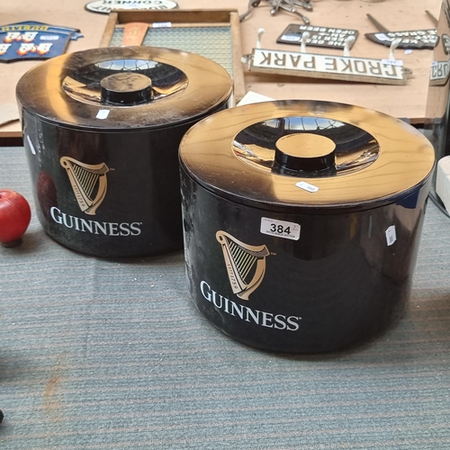 384 - Two large Guinness Branded lined ice buckets with lids.