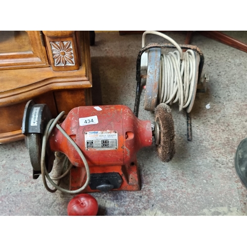 434 - Two high quality vintage hardware and DIY tools including a Sealey 150mm bench grinder with a heavy ... 