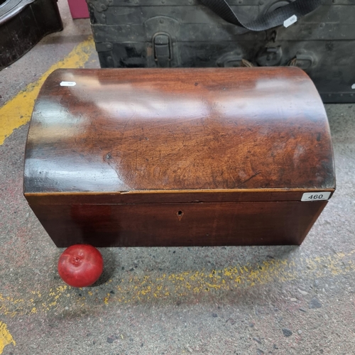 460 - A fabulous vintage dome top box with neatly sized brass drop handles to sides and lock to front. Lid... 