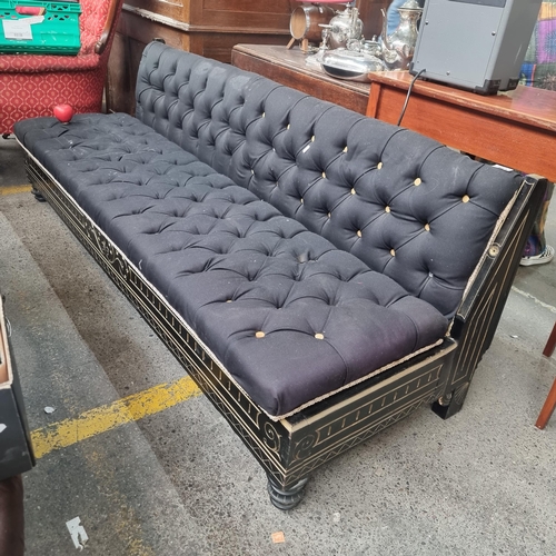 484 - Star lot : An amazing 1920's/1930's wooden couch with carved lacquer Black boule  wood frame boastin... 