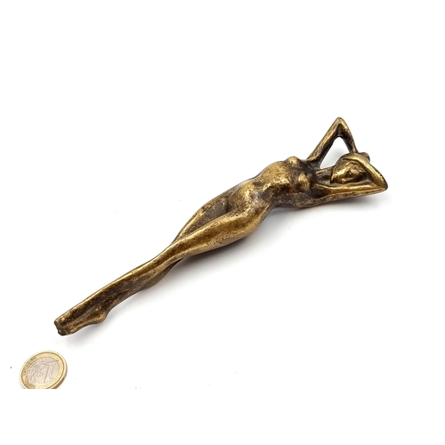 531 - An attractive Art Deco period brass figurative mount in the form of a female nude. MM: L19 x W5 cm. ... 