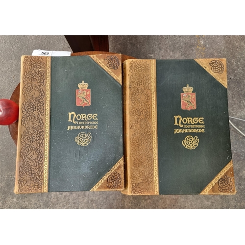 569 - Two very large and heavy hardback antique Norwegian books titled 