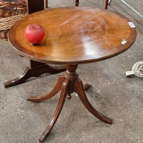 570 - A delightful small oval wine table with quadruped pillar base and nice parquetry detail to top.