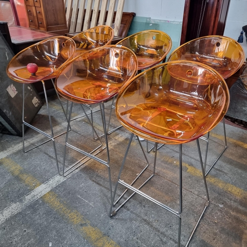 609 - Star Lot - A fantastic set of six Italian Pedrali GLISS 902 bar stools with an orange acrylic seat o... 