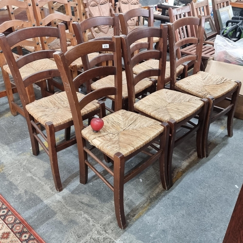 619 - Six charming ladderback dining chairs with woven sugan seats. These are in lovely condition and are ... 