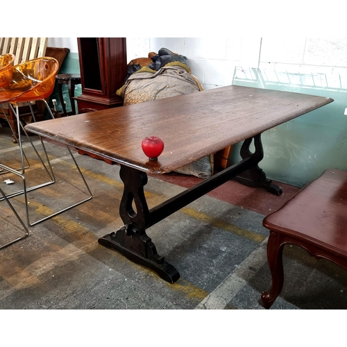 641 - A Large vintage oaK antique refectory dining table with beautifully crafted solid oak top with soft ... 