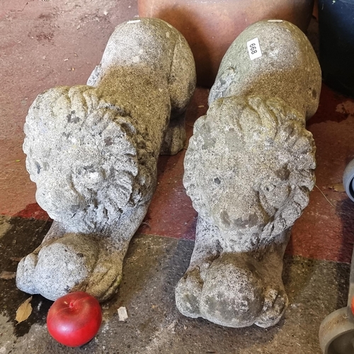 668 - Star Lot : A pair of antique granite stone lion figures. From a Fine Estate in Kildare. A great addi... 