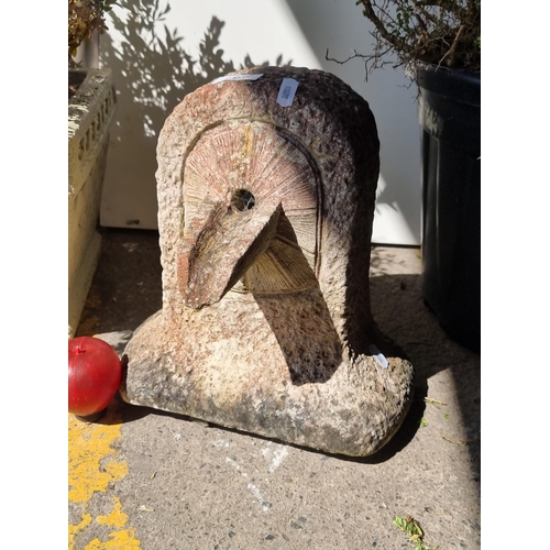 698 - Star Lot : A fabulous very heavy antique   stone garden water feature with a spout to top and a hole... 