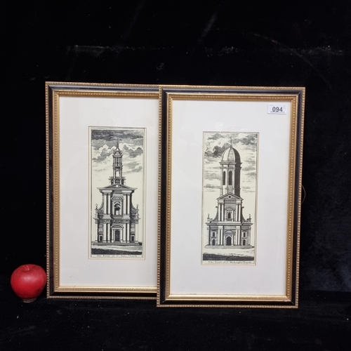 94 - A pair of prints showing architectural studies of ecclesiastical buildings. The first is titled 