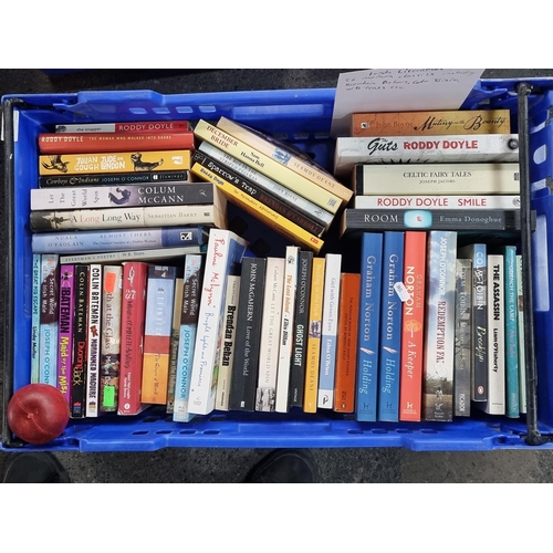 717 - A box containing 56 books of Irish literature including authors such as Brendan Behan, Colm Toibin a... 