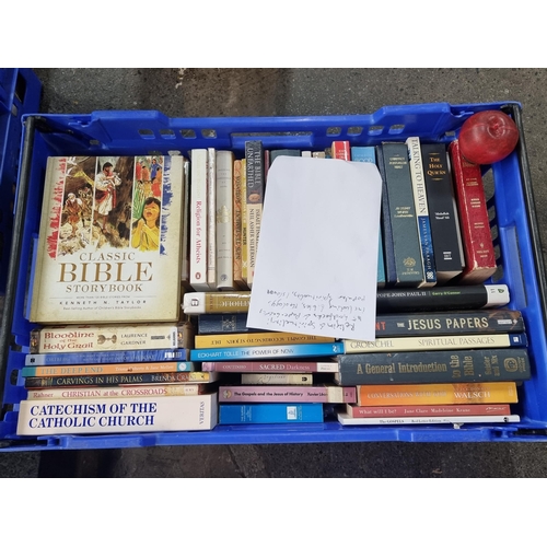 722 - A box containing 45 books on the subject of religion and spirituality including titles such as 