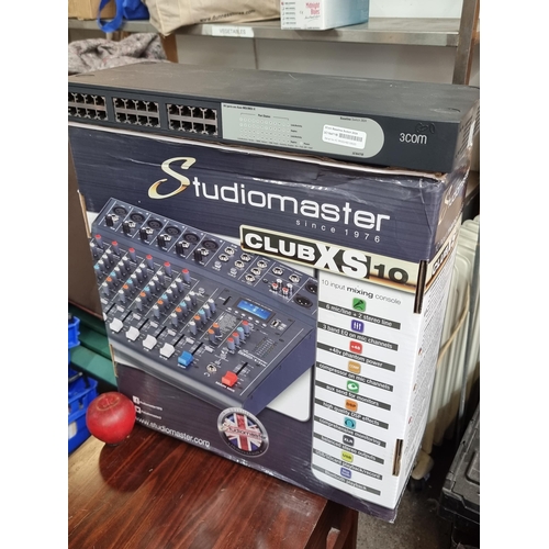 726 - A Studiomaster 10 Input mixing console model Club XS10 in original packaging. Along with a Three Com... 